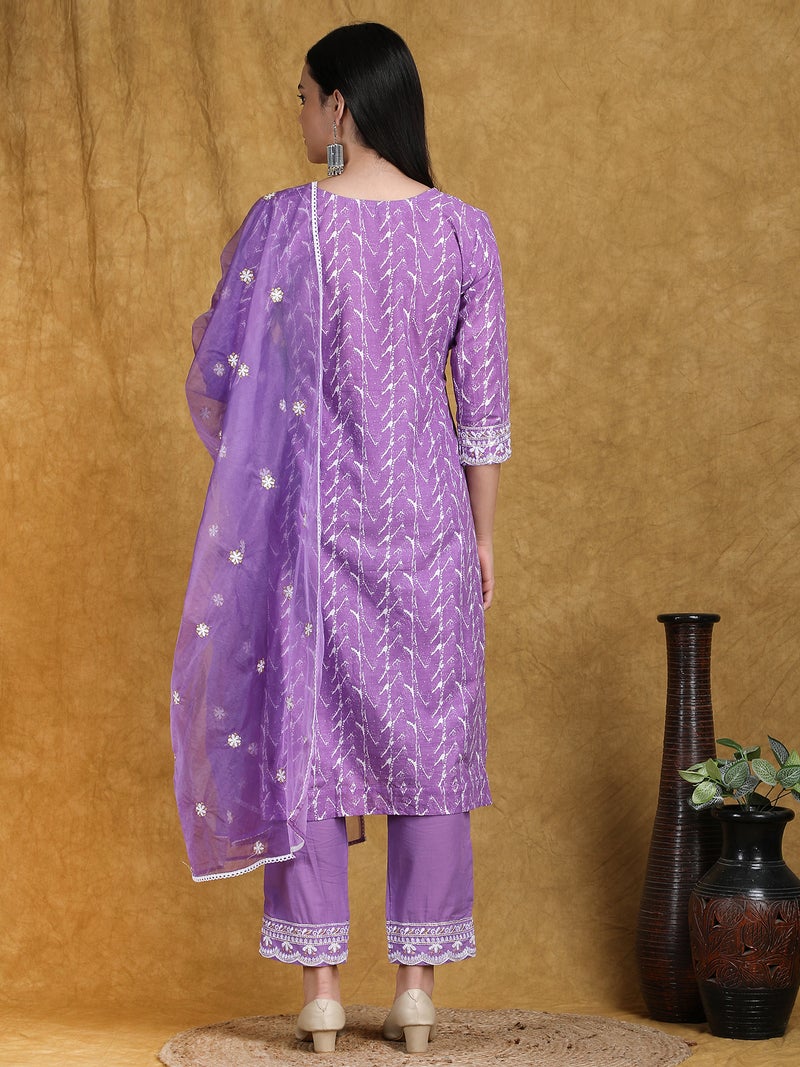 Shifory Floral Purple Embroidered Kurta Set for Women - Image 4
